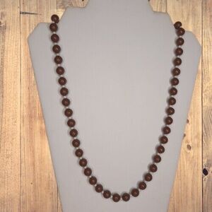 Vintage NAPIER signed Brown & White Plastic Bead Necklace on Gold-Tone chain